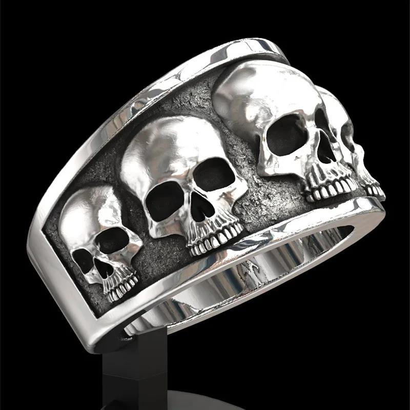 New Hot Selling Classic Stainless Steel Silver Plated Punk Skull Ring For Men Jewelry Accessories Size 6-13