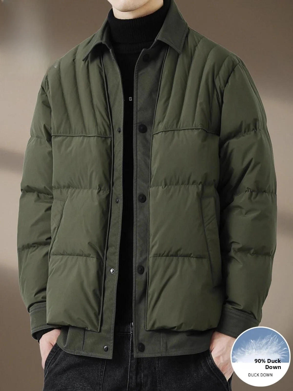 

Men's Quilted Du down Jaet Collared Thi Warm Winter Coat Casual Sle Polyester Fiber Youth Faion Outerwear