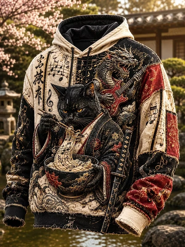 Animal Samurai Cat Noodle 3d Print Hoodie Men Women Fashion Oversized Tracksuit Japanese Art Hoodie Sweatshirt Mens Clothing New