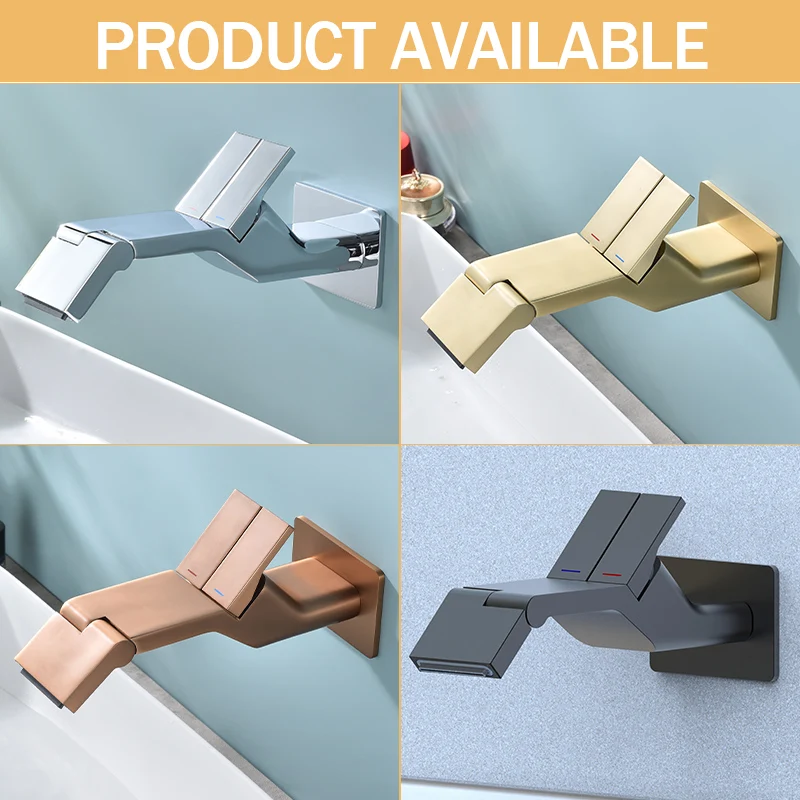 Basin Faucet Adjustable Tilt Angle Solid Brass Cold Hot Mixer Top Switch Concealed Faucet Wall Mounted Metal Grey Chrome