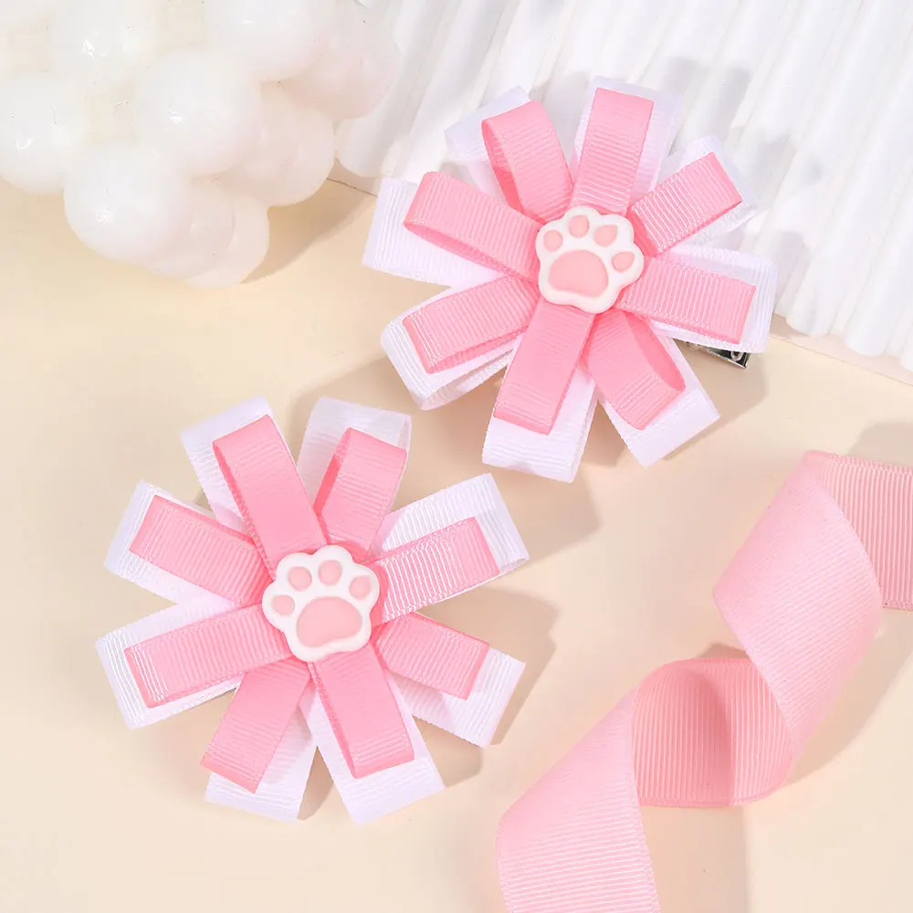 2PCS Ribbon Flower Bows Hair Clips Little Girl Floral Children Hairpin Handmade Princess Barrettes Headwear Hair Accessories image 6