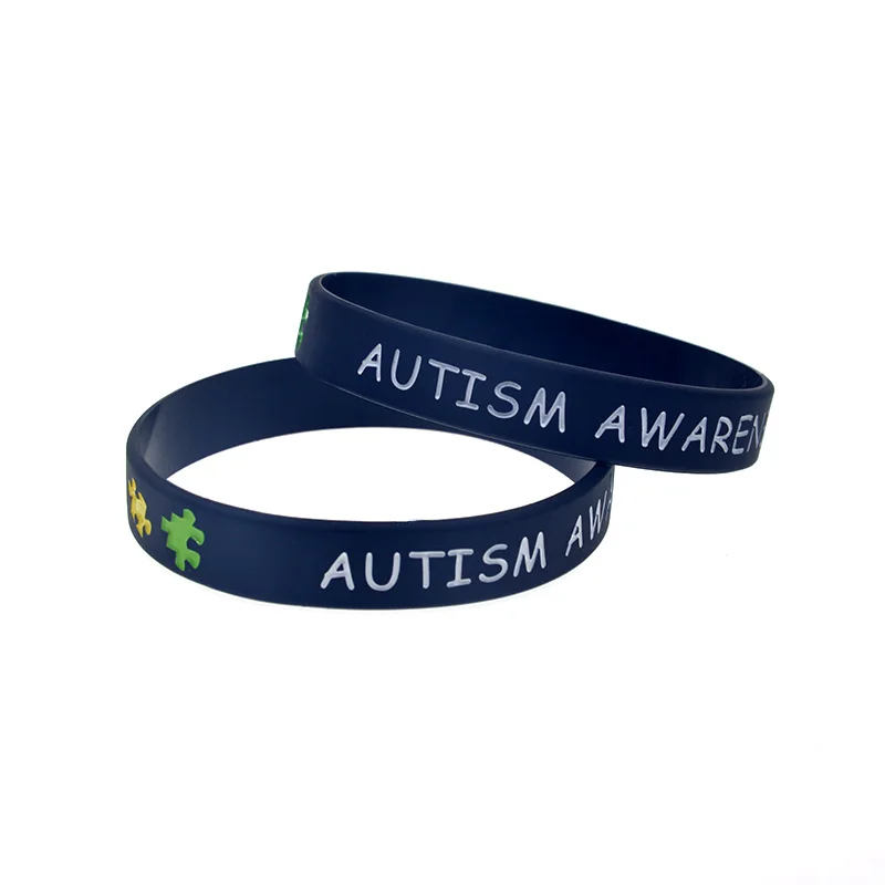 50 Pcs Autism Awareness Silicone Bracelet Engraved Puzzle Logo Rubber Wristband 2 Sizes