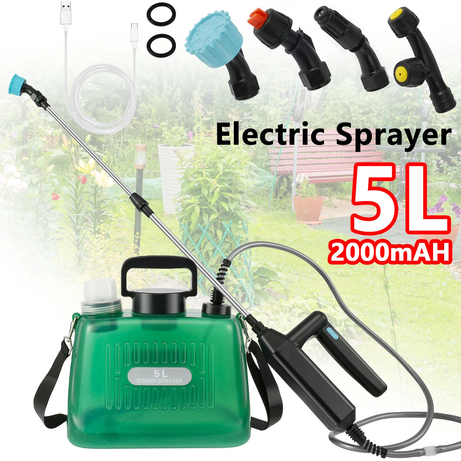 Garden Electric Sprayer 5L Lawn Sprinkler Plant Sprayer Watering Can USB Rechargeable Garden Plant Sprayer Irrigation Tool