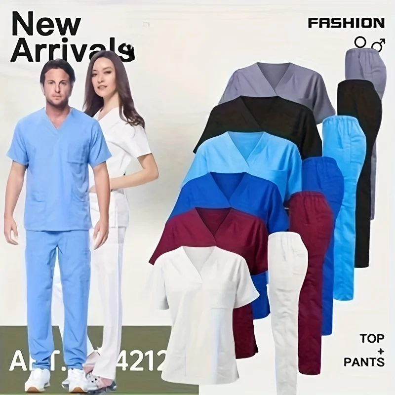 مجموعة بدلة يدوية بفرشاة موحدة للممرضات المحايدة، طاقم صالون تجميل مستشفى الحيوانات الأليفة بما في ذلك الأطباء والممرضات