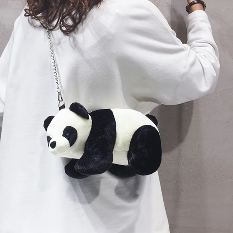 Korean Style Cute Panda Plush Bag Girls Personalized Crossbody Bag Female Kawaii Cartoon Chain One Shoulder Bag Wallet Shopp bag