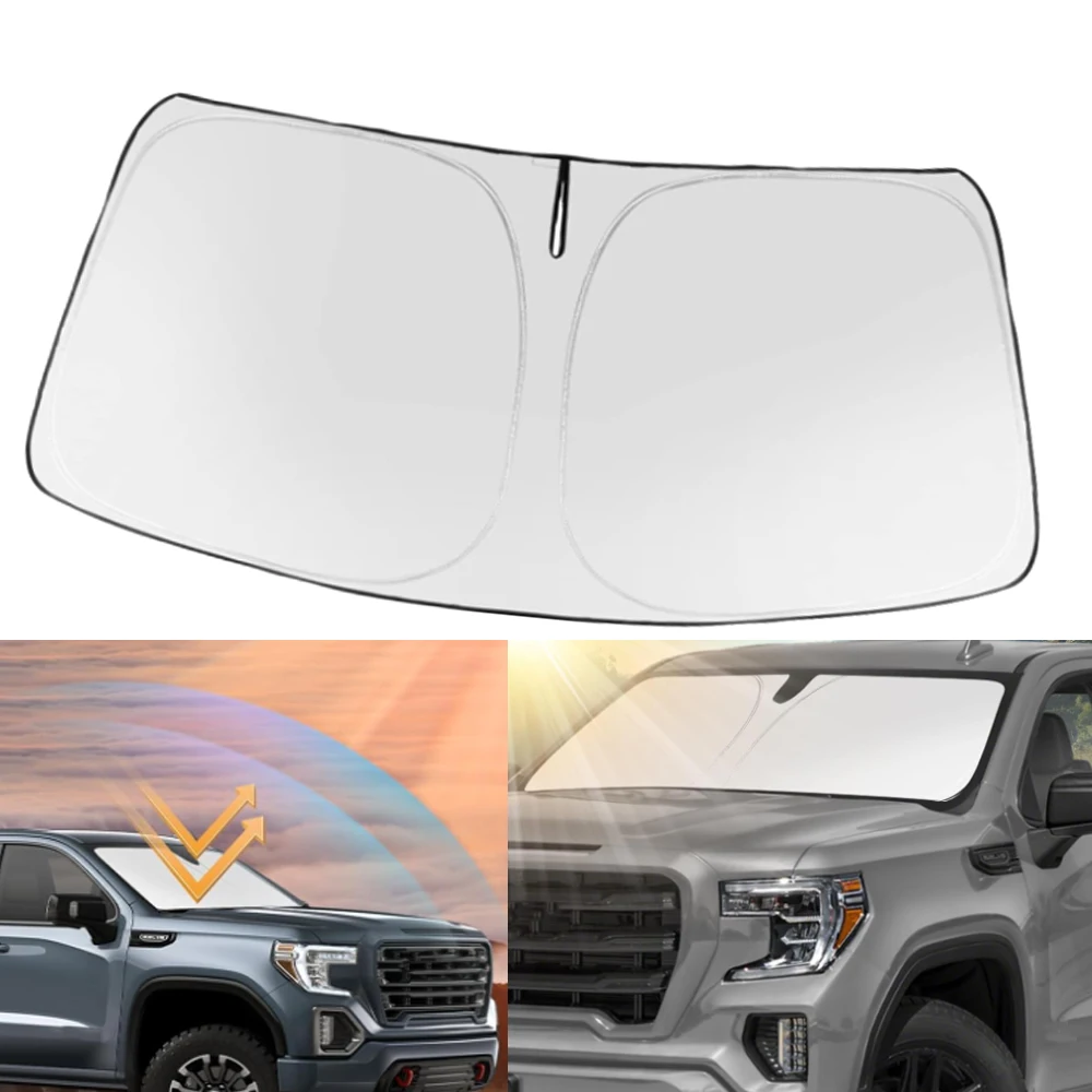 Car Front Windshield Sun Shade Fit for GMC Sierra 1500/2500/3500 SLT AT4 Denali 2019-2024 Dual-Layer Sun Protector Accessories