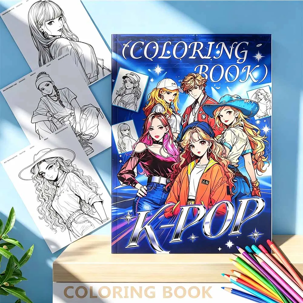 K-Pop Style Coloring Book｜Original Idol-Style Line Art, Fashionable Illustration Sketch Pages, Cute Korean Comic Characters, Creative Gifts for Christmas and Halloween