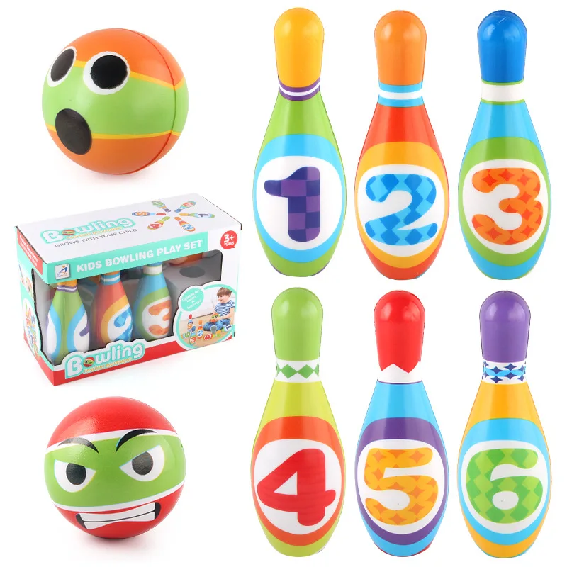 어린이 볼링 장난감 스포츠 레저 전통적인 솔리드 PU 코튼 볼링 세트 어린이 선물을위한 부모-자식 대화 형 스포츠 공