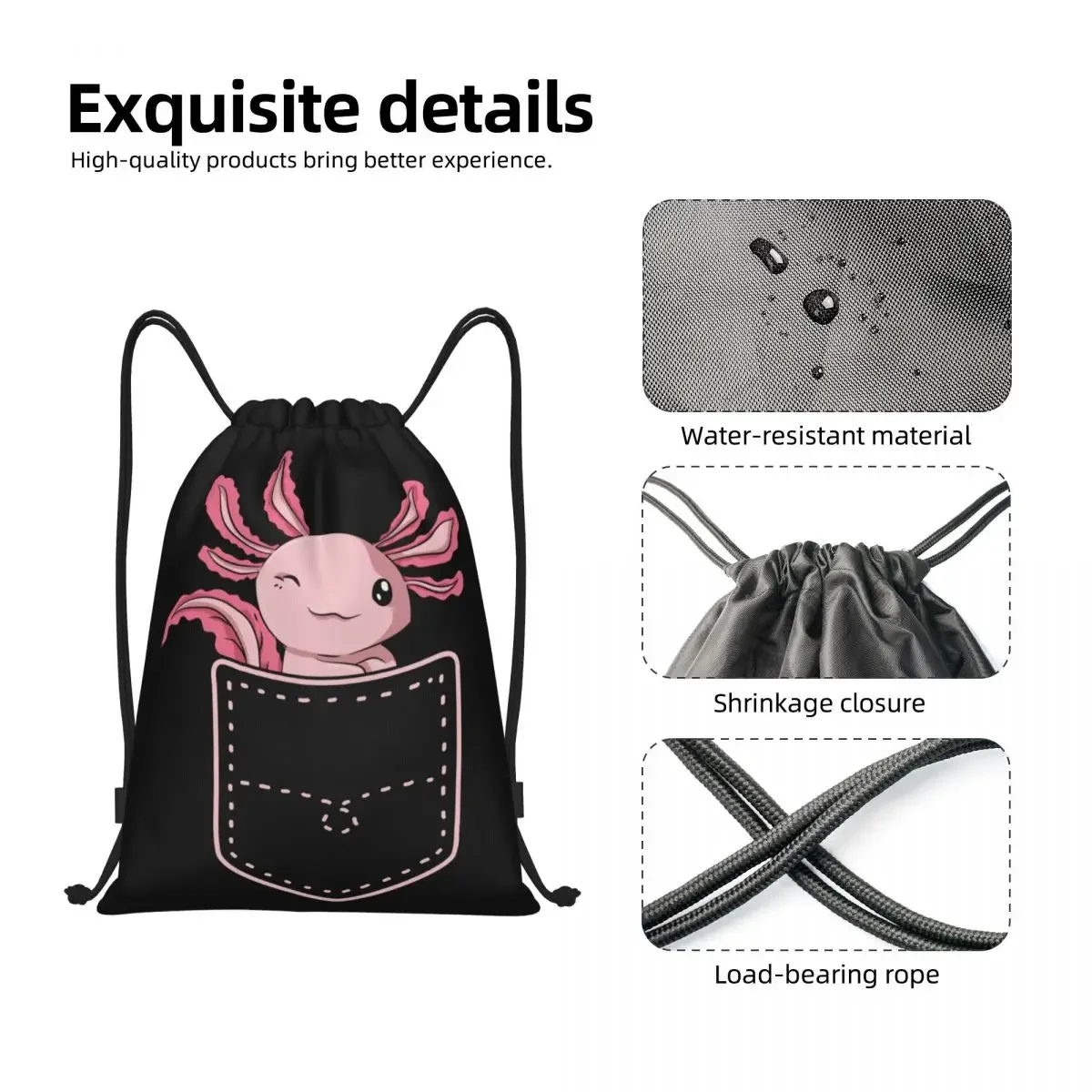 Cute Axolotl In Pocket Drawstring Backpack Sports Gym Bag for Women Men Amphibian Exotic Animal Training Sackpack