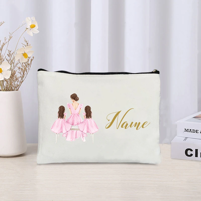 Custom Family Name Makeup Pouch Personalized Cosmetic Bag Mom Daughter Son Makeup Clutch Cute Pencil Case Toilet Storage Bags