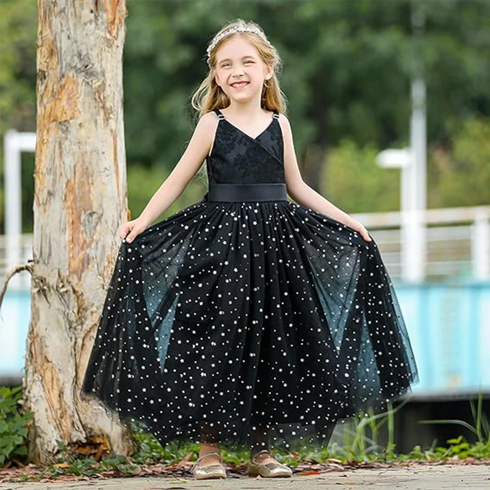 

Flower Girls Tulle Dress Bridesmaid Sparkle Wedding Pageant Dresses Princess Birthday Party Long dresses Young girls dresses