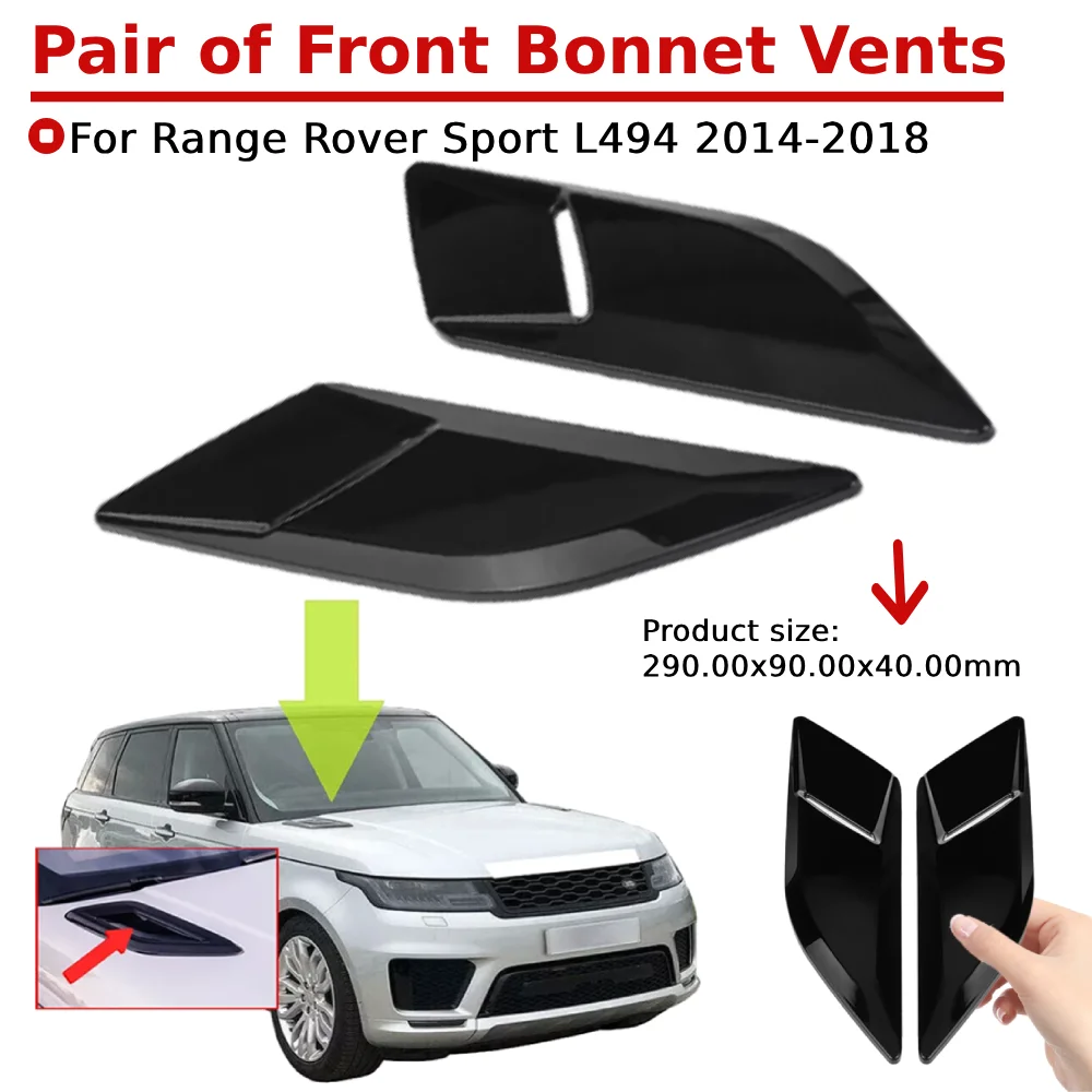 Pair of Glossy Black Hood Air Vent Cover Trims Car Bonnet Air Outlet Decor Covers For Range Rover Sport L494 2014-2018