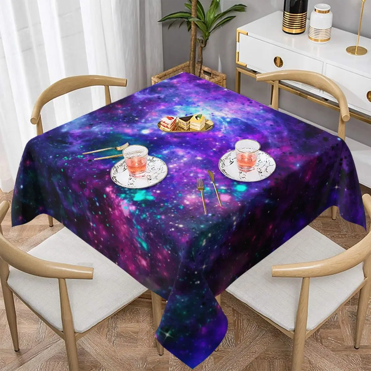 Fantasy Galaxy Star Tablecloth Cosmic Space Purple Teal Polyester Table Cloth Funny Events Dining Tables Table Cover Decoration