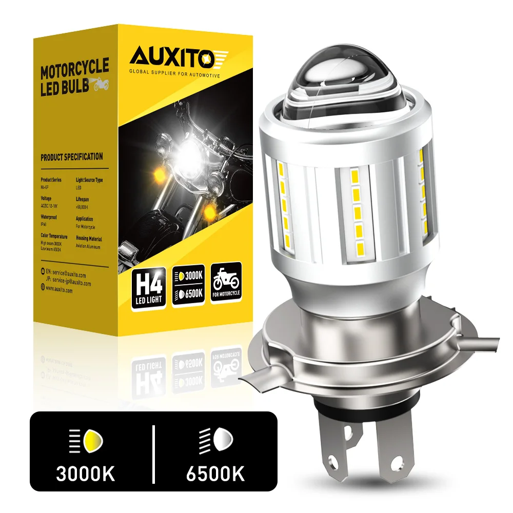 Auxito 1pc lâmpada led h4 para motocicletas farol de feixe alto 3200k amarelo baixo feixe 6500k branco h4 moto 12v moto luzes lâmpada