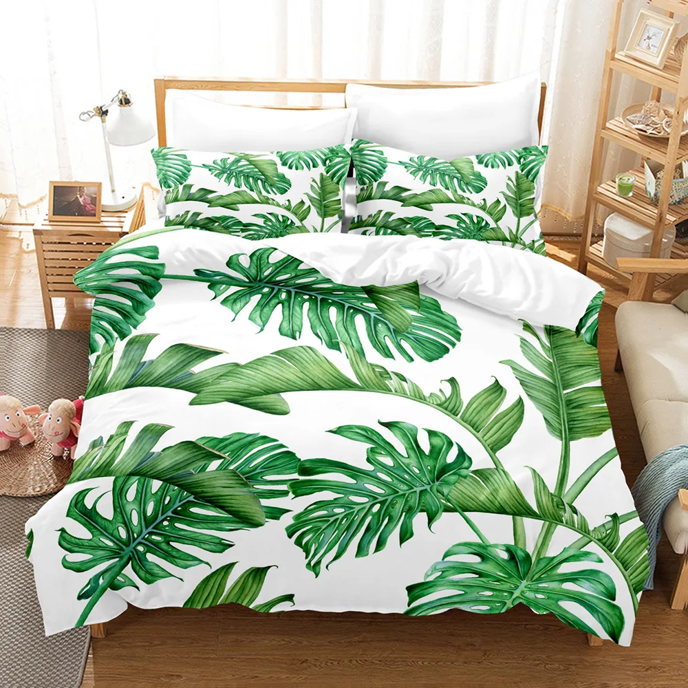 

High-quality Bedding Set Green Leaves Rainforest Duvet Cover Set Pillowcases Beddings Home Housse De Couette 220x240 King Queen