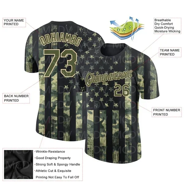 Custom Camo Olive-Or 3D American Flag Fashion Performance Salute To Service3D Printed T shirts Unisex Summer Sports Tops Tees