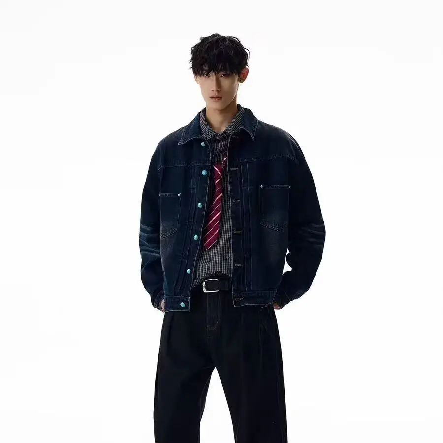 سترة رجالية فضفاضة للربيع والخريف بأسلوب الهيب هوب وطراز هونغ كونغ للشارع بأكمام طويلة ولون واحد