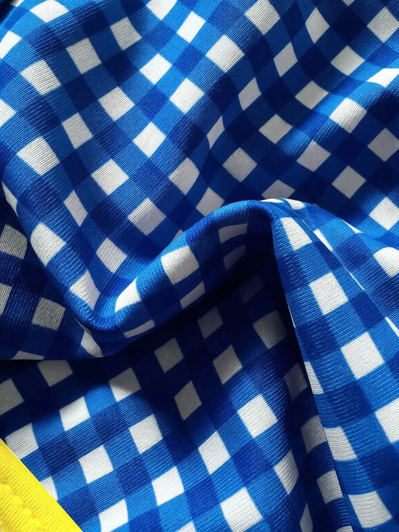 

Plus Size Women’s Blue Gingham Halter Cover Up With Yellow Accents For Beach Vacation Casual Wear