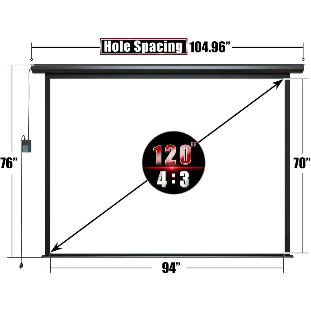 Gemotoriseerd projectorscherm - Filmscherm voor binnen en buiten 120 inch elektrisch 4:3 projectorscherm met afstandsbediening