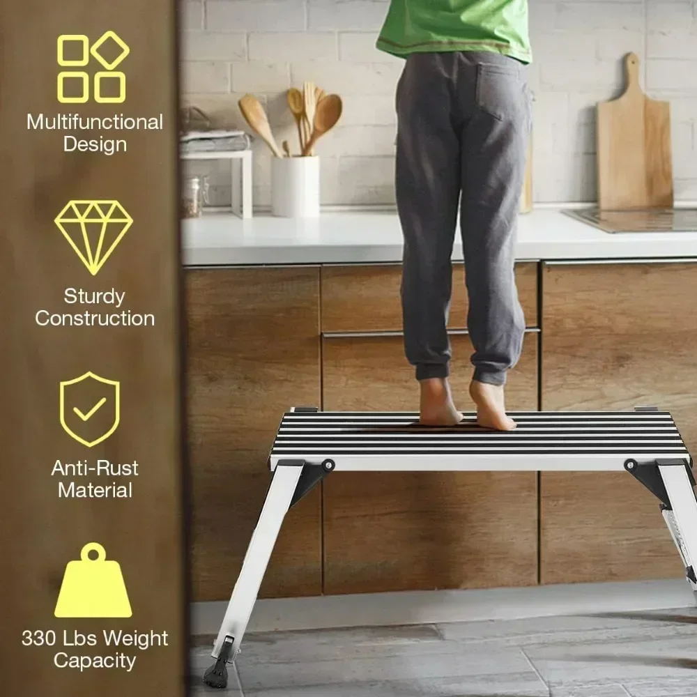 Aluminum Platform Non-Slip Folding Work Bench Drywall Stool Ladder 330lbs Capacity