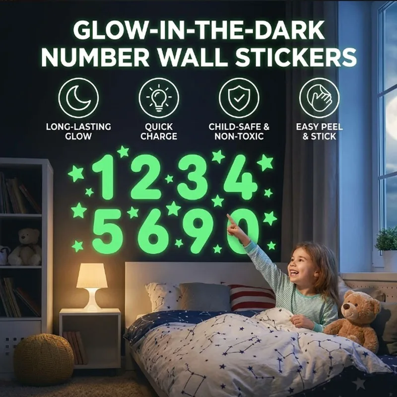 These number wall stickers glow in the dark, perfect for adding a cozy and educational touch to bedrooms and playrooms.