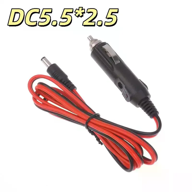 DC5525 1.2M Car Charger Cable, 12V 5A Power, Male Cigarette Lighter Plug Connection with LED Indicator.
