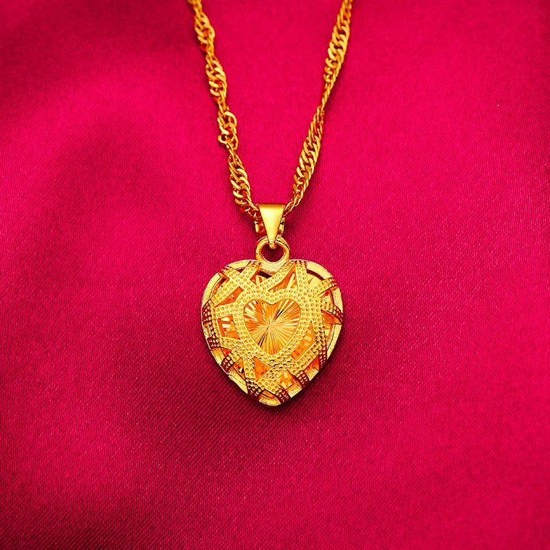 

Women's Heart-Waterdrop Round Necklace (24K AU999) - Hand-Forged 3D Water-Heart, Gradient Matte Round Chain, Collector's Craft