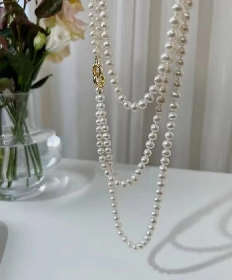 

classic 8-9mm 9-10mm south sea round white pearl necklace 48inch 925s