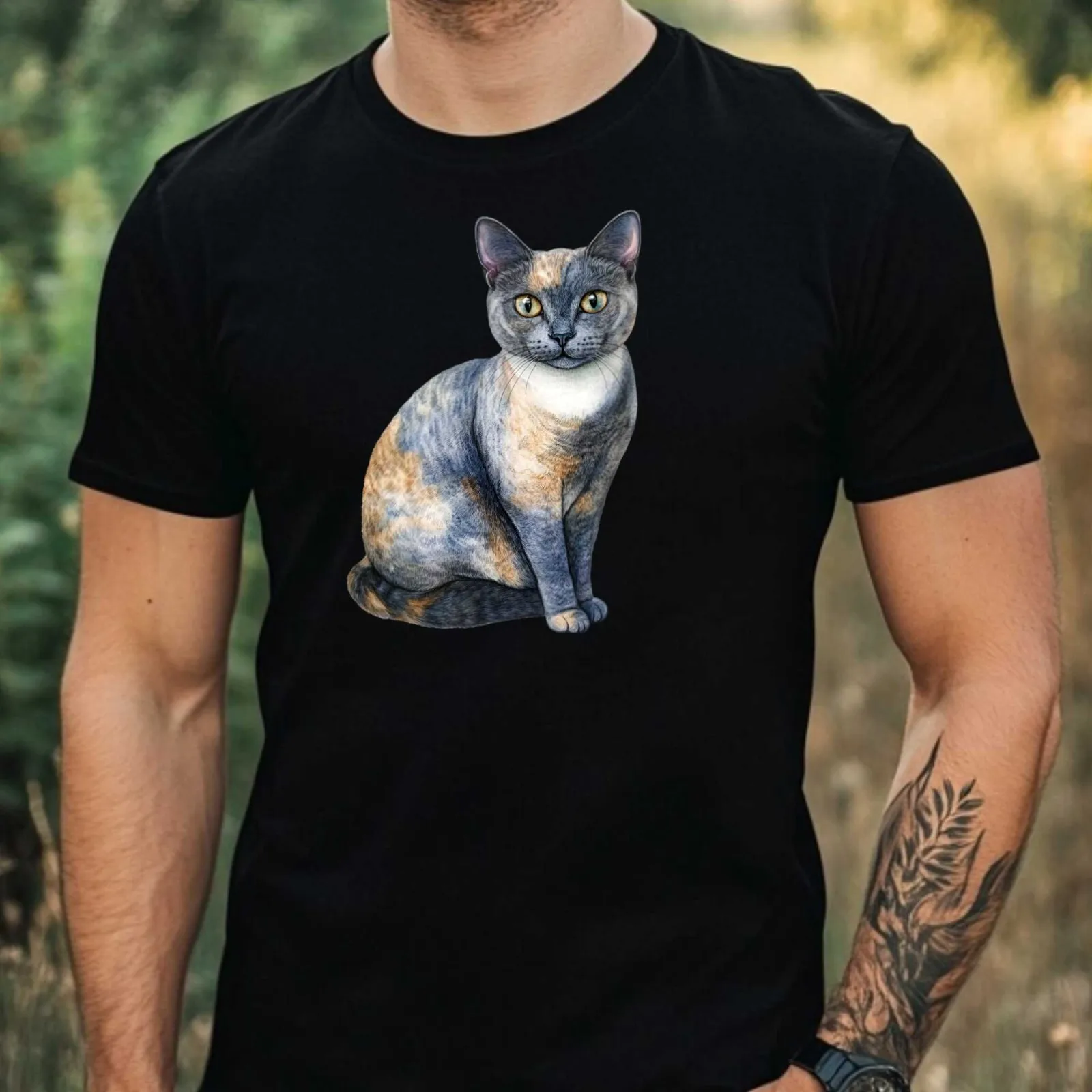 Herren-T-Shirt aus Baumwolle mit Aquarell-Katzenrassen-Motiv, Größe XS bis 5XL
