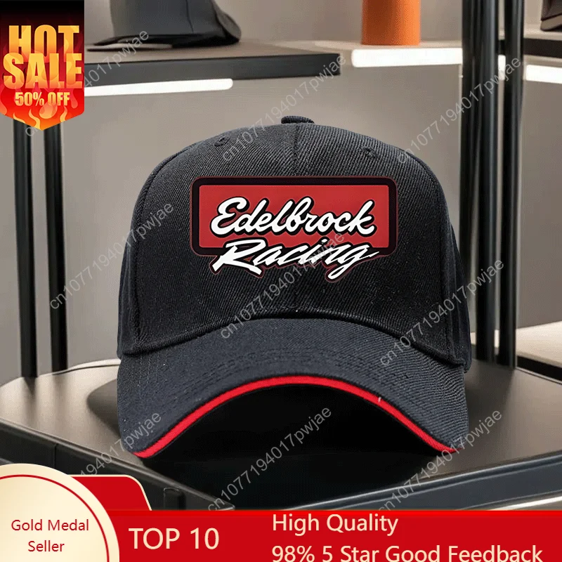 

[Lightweight, Truck Driver Hat] 1pc Lightweight Adjustable Breathable Truck Driver Hat - Black Visor with Edelbrock Racing Print