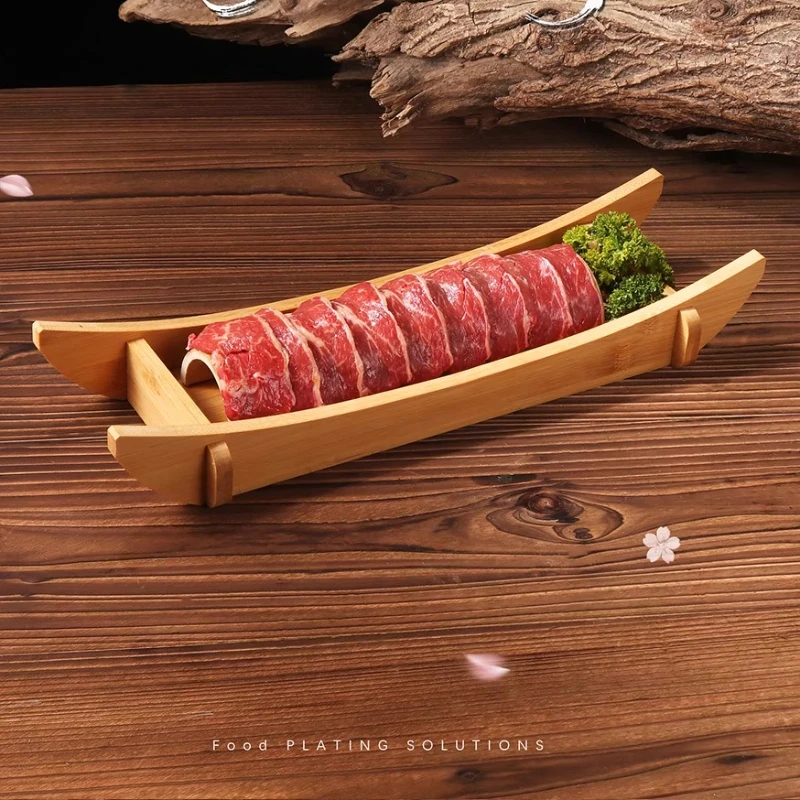Creative Tableware Commercial Hot Pot Fresh Cut Beef Plate Special Barbecue Hot Pot Restaurant Bamboo and Wood Plate