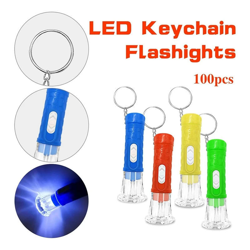 Mini lanterna LED chaveiro para crianças e adultos, pequenas lanternas, massa, caminhadas, camping, stuffers, casa, 100 pcs