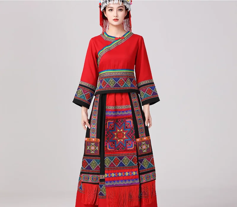 

Chinese Minority Performance Costumes Dong Nationality Dance Dress Women Folk Hmongb