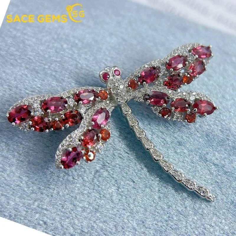 

SACE GEMS New 925 Sterling Silver 3*5MM Natural garnet Gemstone Brooch for Women Engagement Cocktail Party Fine Jewelry Gift