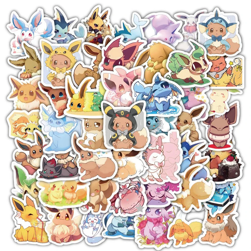 10/30/60pcs Kawaii Anime Pokemon Eevee Stickers Decals for Kids Toy DIY Laptop Phone Case Diary Cute Cartoon Vinyl Sticker Packs