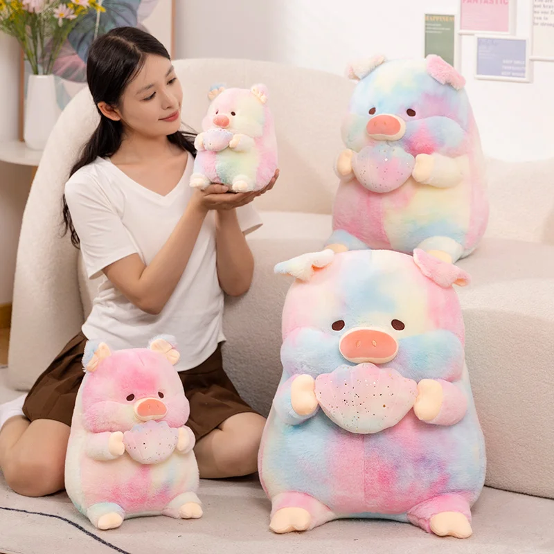 20-50cm dibujos animados animales coloridos peluches muñeca Kawaii Arco Iris cerdo sosteniendo Shell juguete de peluche Anime juguetes suaves regalo de cumpleaños