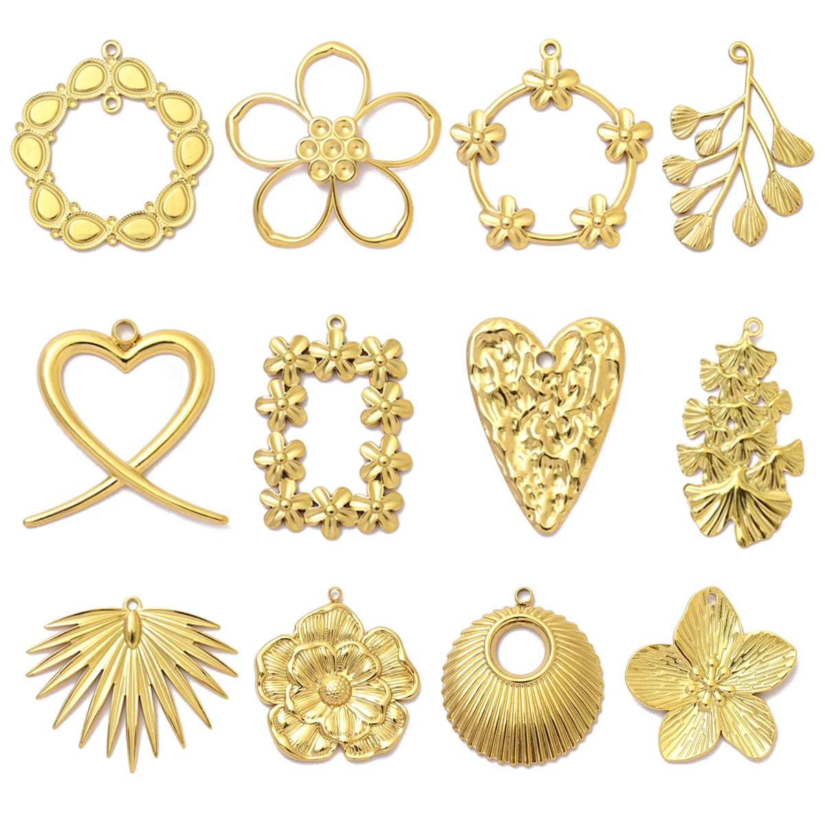 5pcs/Lot French Stainless Steel Garland DIY Earrings Charms Flower Heart Necklace Pendants Women\'s Ginkgo Leaf Jewelry Wholesale