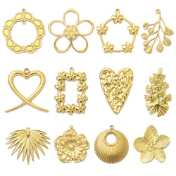 5pcs/Lot French Stainless Steel Garland DIY Earrings Charms Flower Heart Necklace Pendants Women's Ginkgo Leaf Jewelry Wholesale