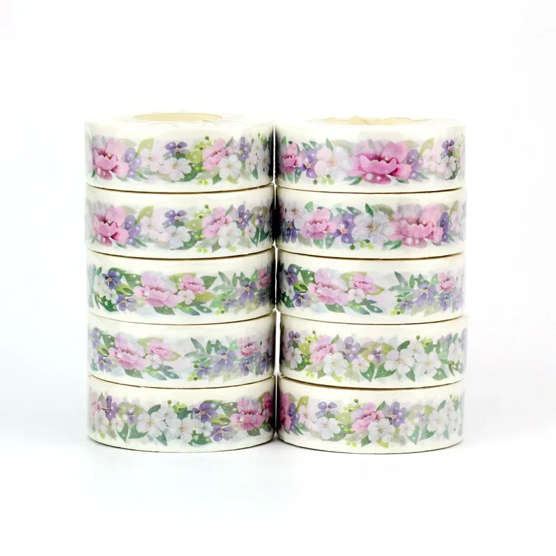 NEW Spring 10pcs Decorative pink white purple flowers Washi Tapes Scrapbooking Planner Adhesive Masking Tape Stationery