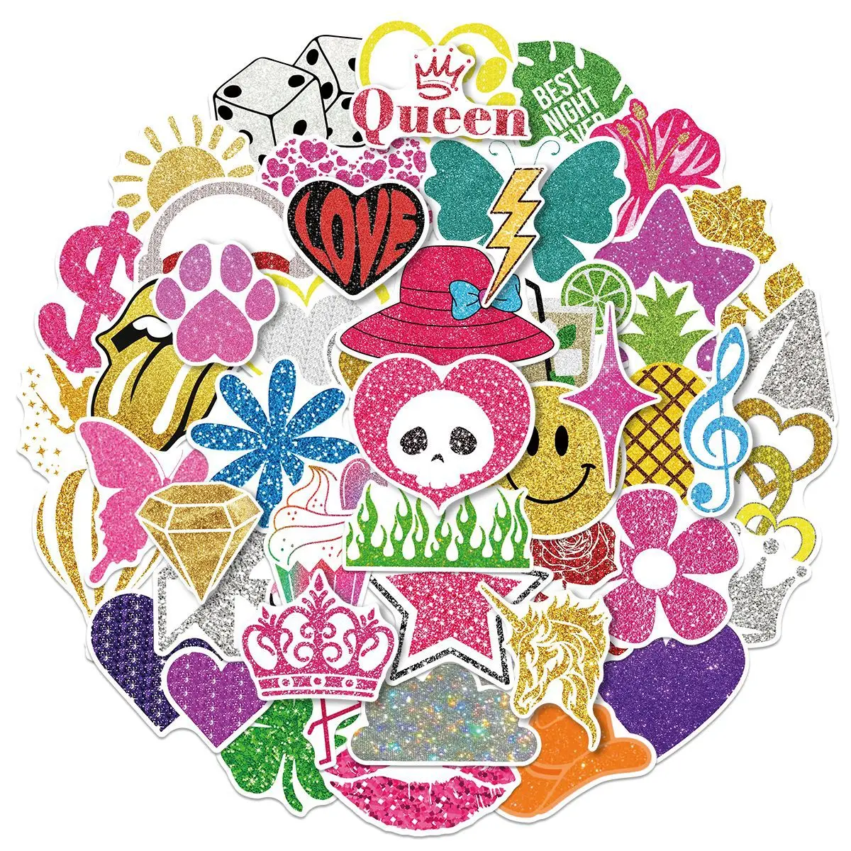 50PCS Glitter Style Aesthetic Stickers Shiny Glitter Cute DIY Decorative Laptop Water Cup iPad Waterproof Stickers Kids Toy