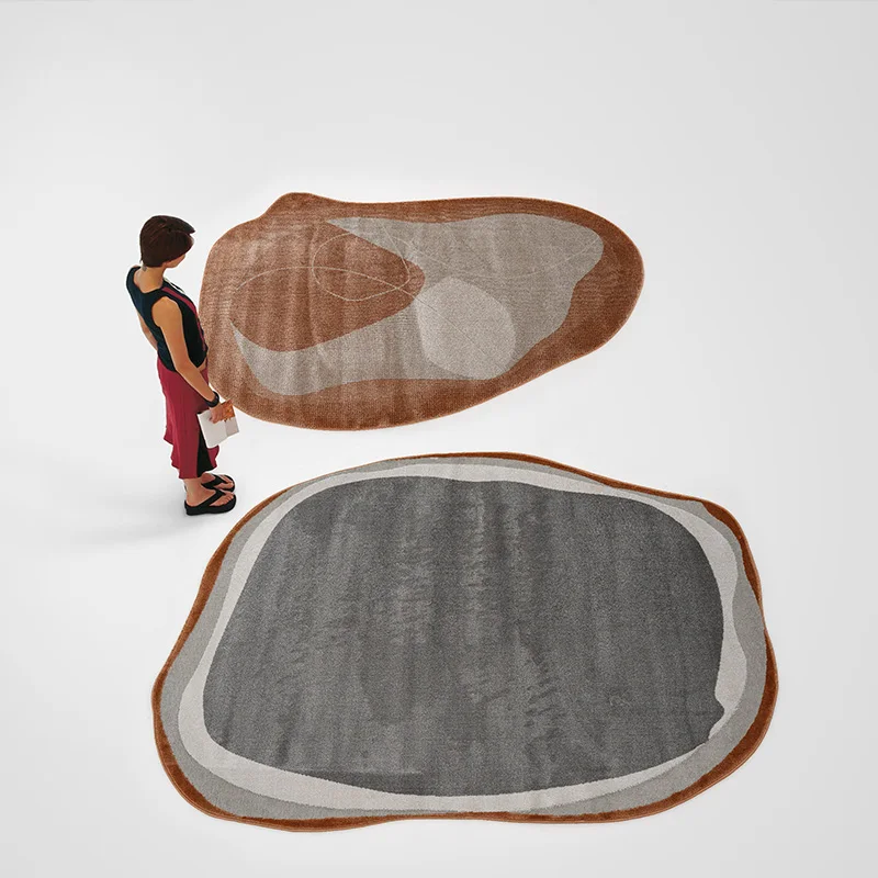 Special-shaped carpet, living room irregular shape, short hair, dirt-resistant, easy to care for, household caramel color gray