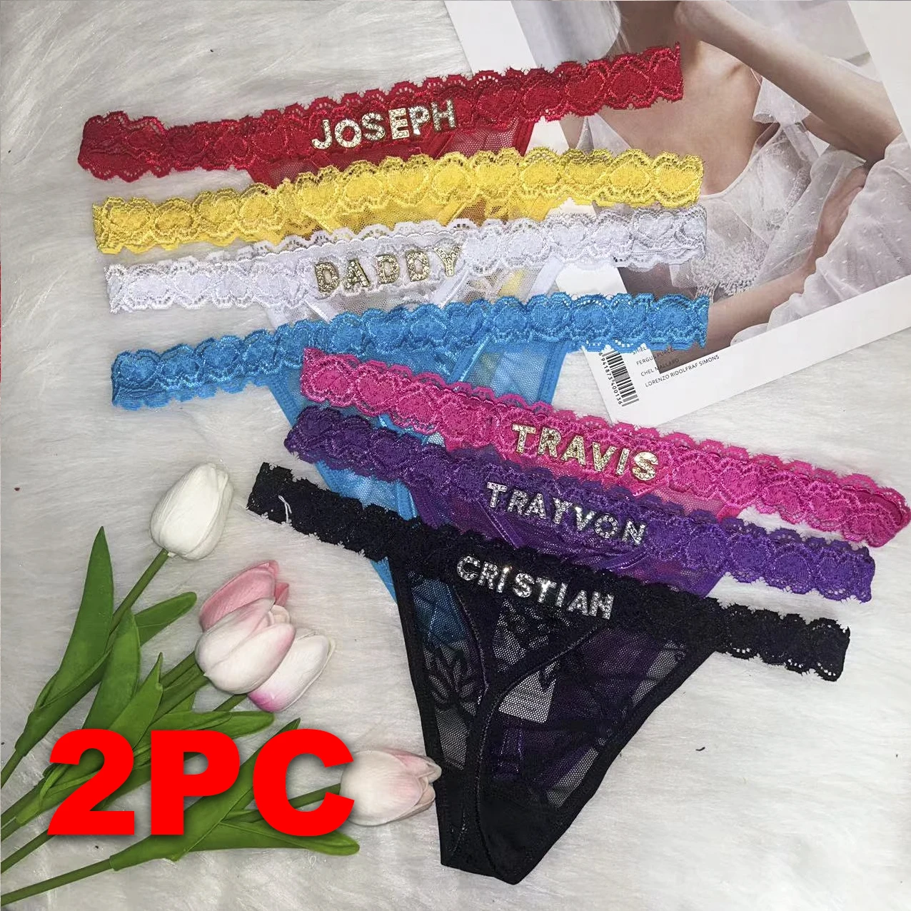 

2-pack Personalized Thong with Name Women Custom Thongs Lingerie Panties G-String Custom Your Name Hotwife Daddy Thongs