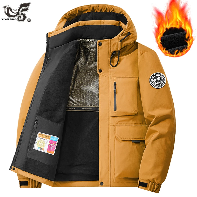 Waterproof Jacket Men Winter Windbreaker Hooded Outdoor Casual Fashion Workwear Warm multi-pocket Cargo Coat Parkas Men Clothing