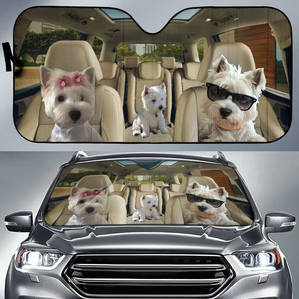 West Highland White Terrier Car Sun Shade, Dogs Windshield, Dogs Family Sunshade, Dogs Car Accessories, Car Decoration, Gift For