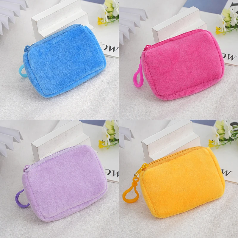 Mini Fashion Korean Square Zipper Coin Purse Plush Card Package Coin Bag Cute Purse Key Earphone Pouch Women Thin Small Handbag