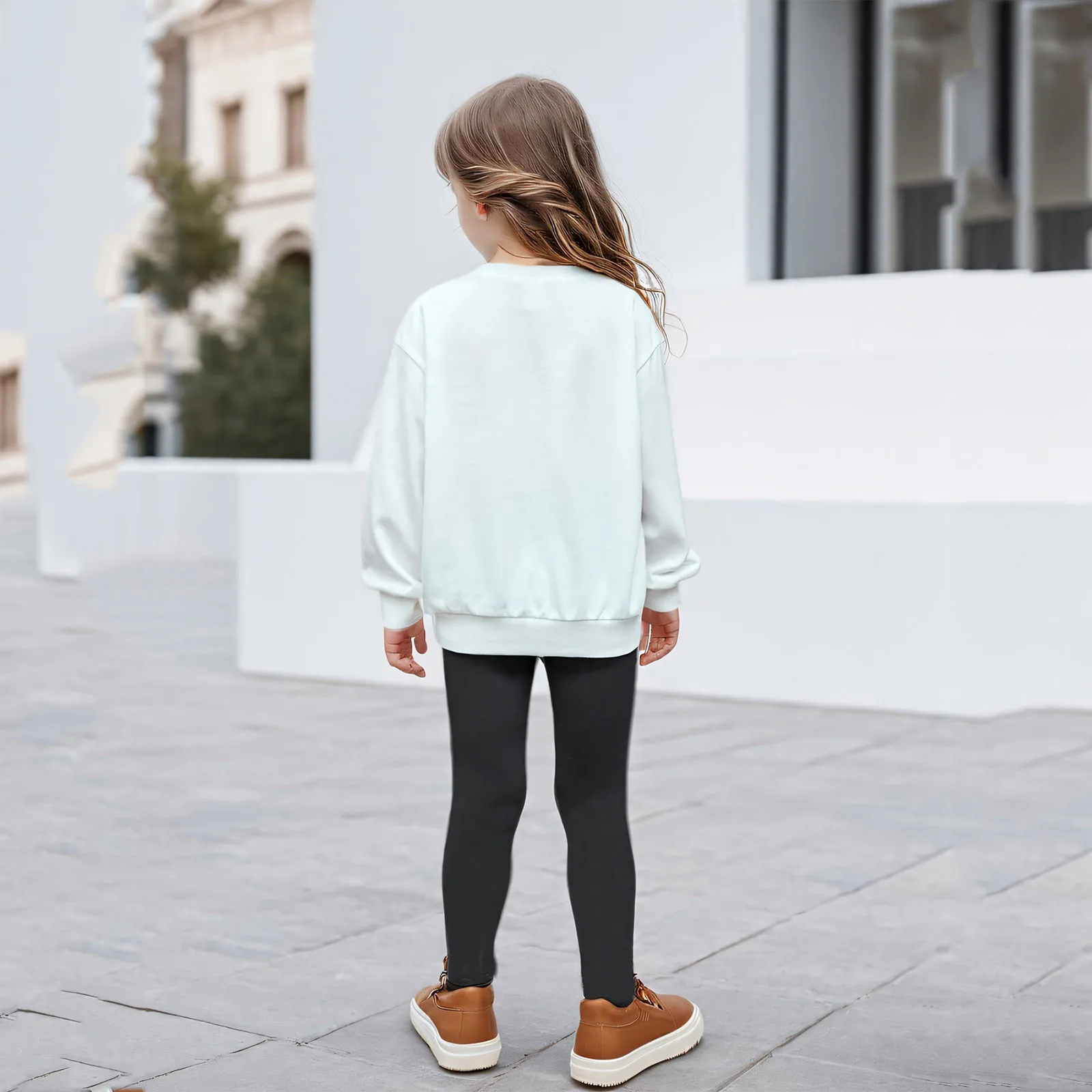 소녀의 도시 편지 인쇄 크루넥 긴 소매 후드티와 레깅스 귀여운 스웨트슈트