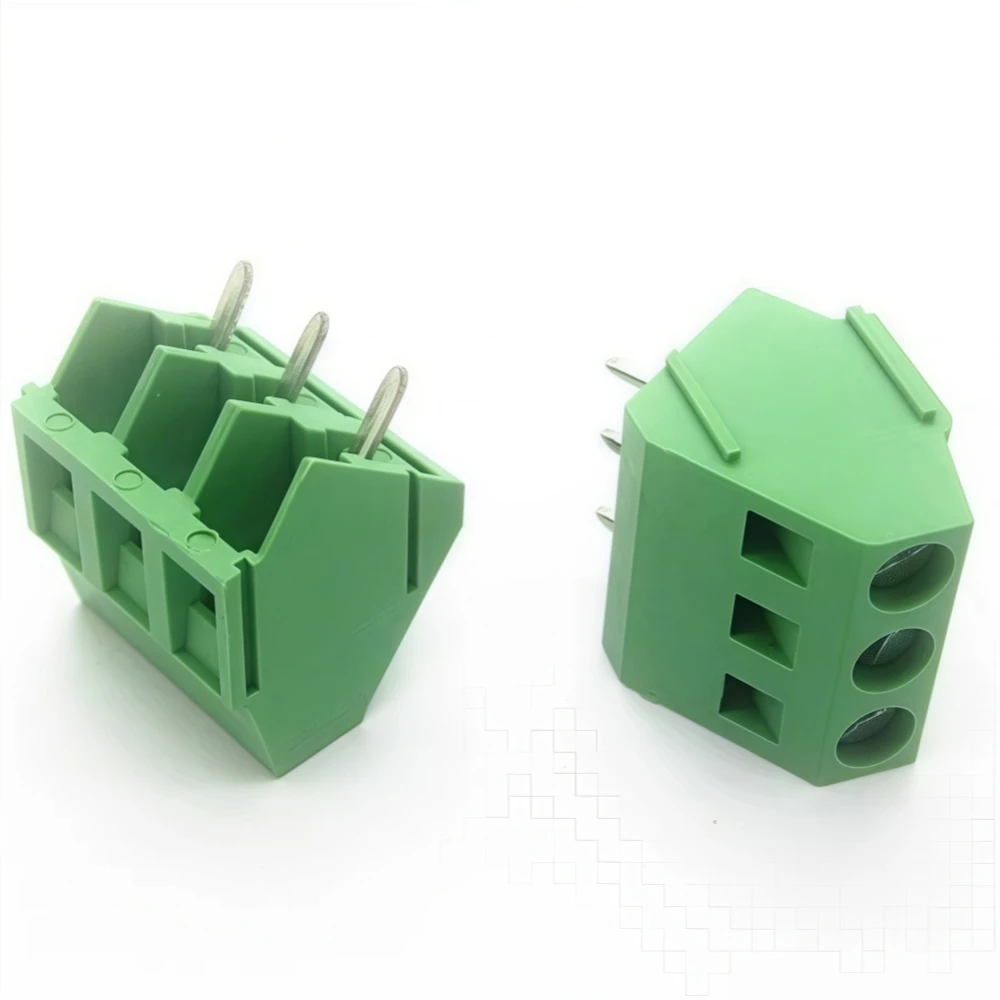 5PCS Screw Type Terminal Block Connector KF103 5.0MM 2P 3Pin 45 Degree Inclined Side Terminal Block Spliceable Connector Green