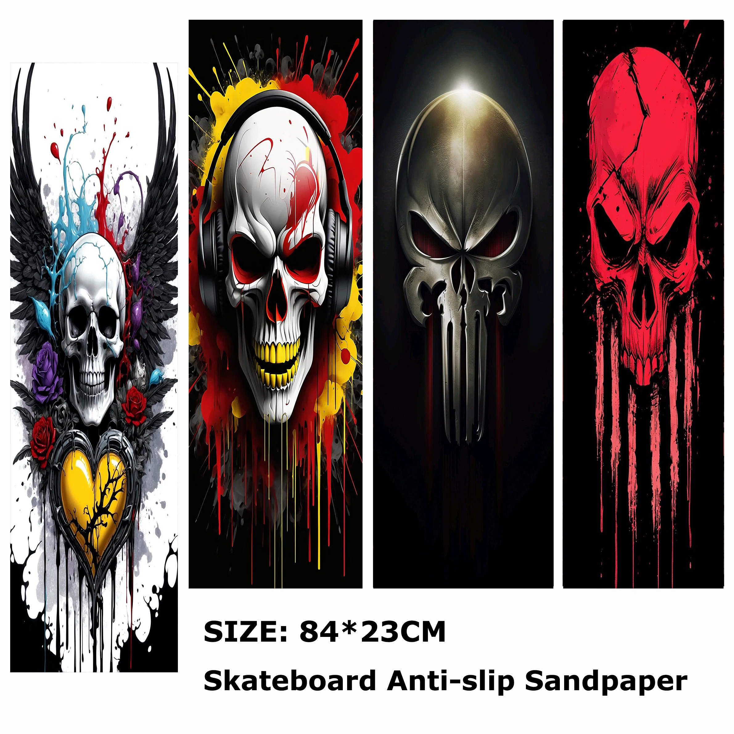 

Red Graffiti Diverse Skulls Pattern Electric Scooter Anti-slip Sticker Sandpaper Skateboard Grip Tape Sheet 84*23cm