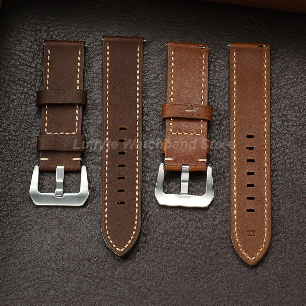 Herren Doppelseitiges Ölwachs-Leder Uhrenarmband 20mm 22mm 24mm mit Schnellverschluss-Federstegen Retro Rindsleder Ersatzband