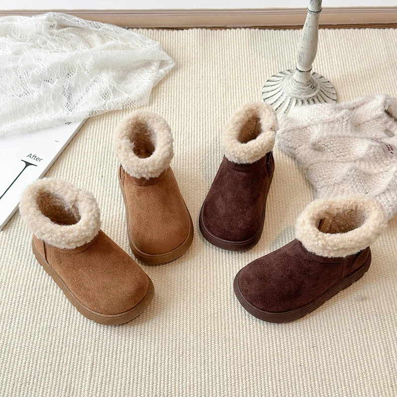 

Girls Casual Boots Suede Warm British Style Kids Ankle Boots Round Toes 2025 Winter New Children Princess Short Boots Side Zip